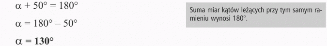 Czworokąty. Suma miar kątów leżących przy tym samym ramieniu wynosi 180 stopni.