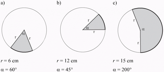 Długość łuku, pole wycinka.