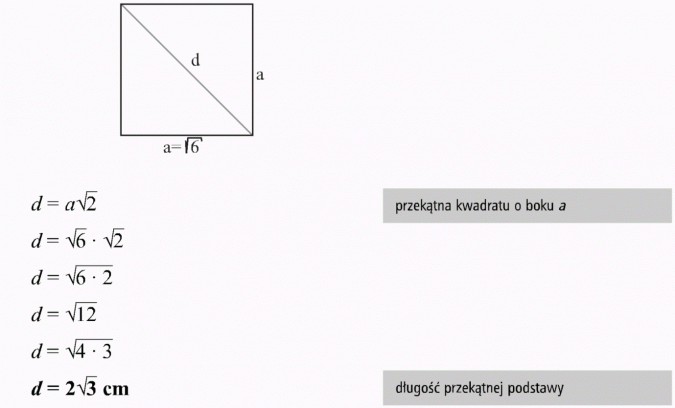 Graniastosłupy. Przekątna kwadratu o boku a. Długość przekątnej podstawy.