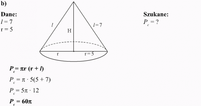 Stożek. Dane, szukane.