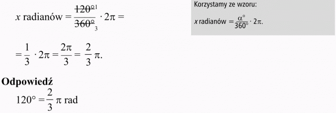 Miara łukowa kąta. x radianów. Korzystamy ze wzoru... Odpowiedź...