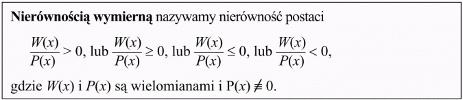Równania i nierówności z funkcją homograficzną i wymierną. Nierównością wymierną nazywamy nierówność postaci... gdzie... są wielomianami.