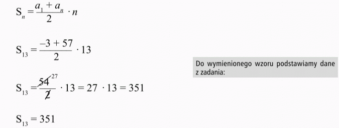 Ciąg arytmetyczny. Do wymienionego wzoru podstawiamy dane z zadania.