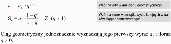 Ciąg geometryczny. Wzór na n-ty wyraz ciągu geometrycznego. Wzór na sumę n początkowych, kolejnych wyrazów ciągu geometrycznego. Ciąg geometryczny jednoznacznie wyznaczają jego pierwszy wyraz a1 i iloraz...