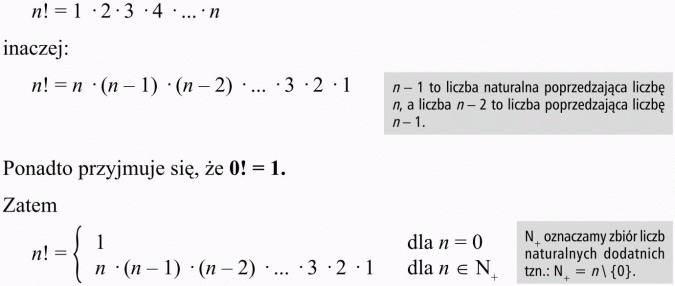 Permutacje. n - 1 to liczba naturalna poprzedzająca liczbę n... Ponadto przyjmuje się, że 0! = 1. Zatem... N+ oznaczamy zbiór liczb naturalnych dodatnich.