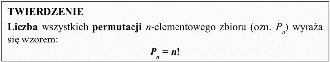 Permutacje. Twierdzenie. Liczba wszystkich permutacji n-elementowego zbioru wyraża się wzorem...