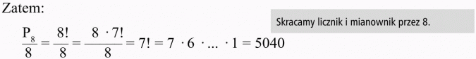 Permutacje. Skracamy licznik i mianownik przez 8.
