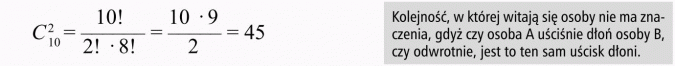 Kombinacje. Kolejność, w której witają się osoby, nie ma znaczenia, gdyż czy osoba A uściśnie dłoń osoby B, czy odwrotnie, jest to ten sam uścisk dłoni.
