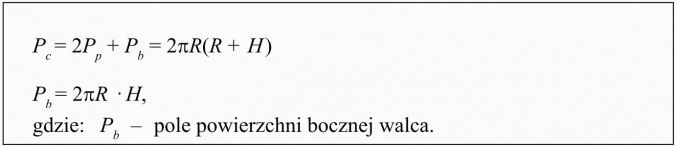 Objętość i pole powierzchni walca. Pb - pole powierzchni bocznej walca.