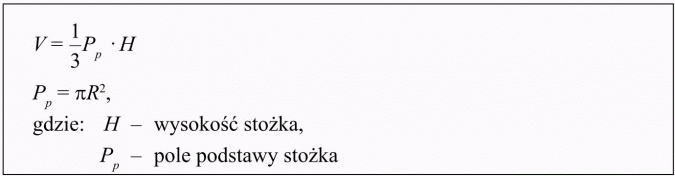 Objętość i pole powierzchni stożka. Wysokość stożka, pole podstawy stożka.