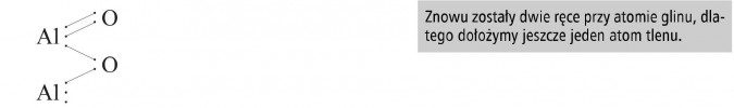 Znowu zostały dwie ręce przy atomie glinu, dlatego dołożymy jeszcze jeden atom tlenu.
