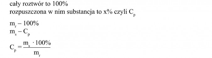 Cały roztwór to 100%. Rozpuszczona w nim substancja to x%, czyli Cp.