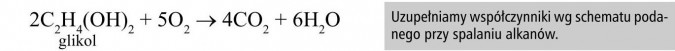 Alkohole wielowodorotlenowe (glikol, glicerol). Uzupełniamy współczynniki wg schematu podanego przy spalaniu alkanów.