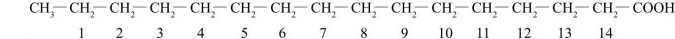 Wyższe kwasy karboksylowe (kwasy tłuszczowe). Kwas palmitynowy - wzór półstrukturalny.
