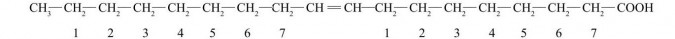 Wyższe kwasy karboksylowe (kwasy tłuszczowe). Kwas oleinowy - wzór półstrukturalny.