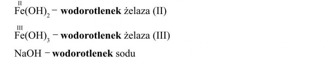 wodorotlenek żelaza (II), wodorotlenek żelaza (III), wodorotlenek sodu
